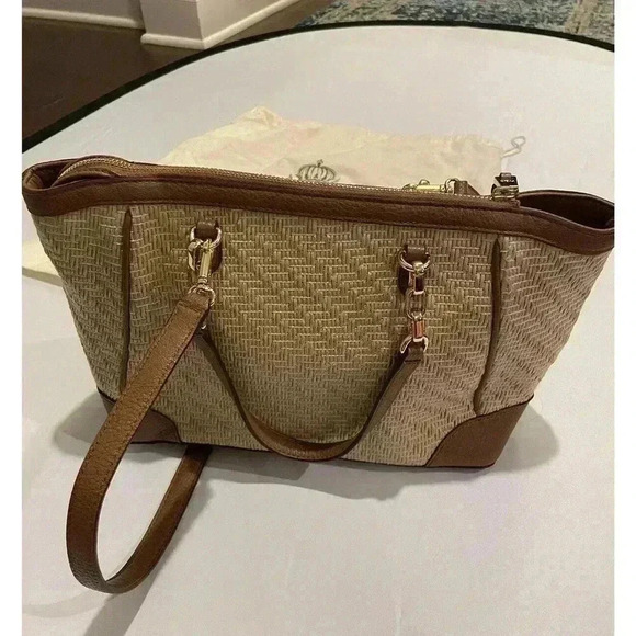 Ralph Lauren Women's Howley Halee Tote Purse Handbag Brown Wicker Tan Woven NEW - Picture 2 of 8